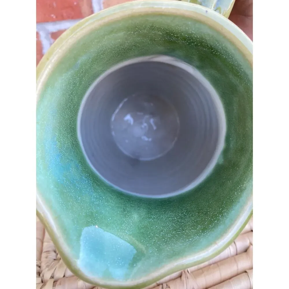 Colm De Ris Pitcher Art Ceramic Pottery Green Blue Celtic Triskelion Ireland